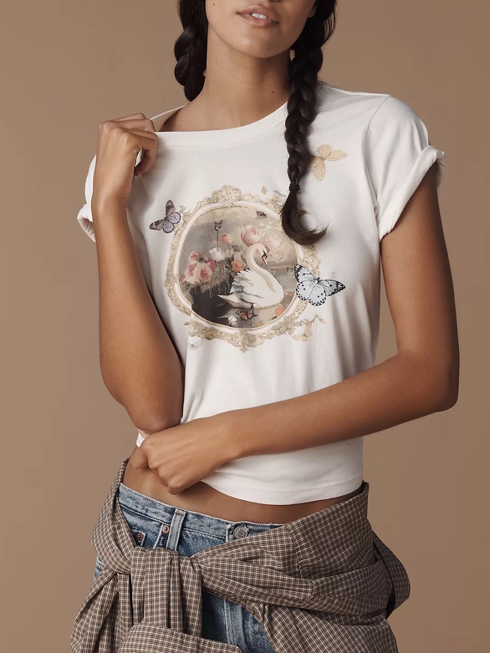 By Anthropologie Butterfly Swan lake Metallic Cute Coquette Tee T Shirt XXS
